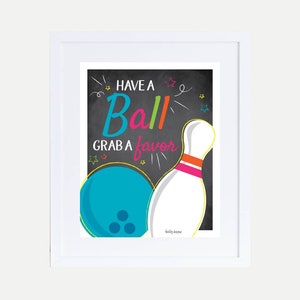 Plantilla de signo de favores de fiesta de niños de bolos - Plantilla de signo de favor de bolos, PDF de signo de favor, signo de favores de cumpleaños de fiesta de niños de bolos