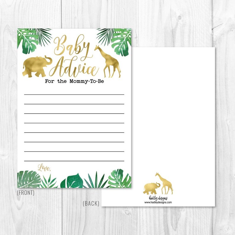 Gold Safari Baby Shower Advice Card Template Words of Wisdom Etsy
