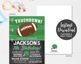 Football Invitation Template, Digital Invite Field Football, Sports Invitation Birthday Celebration, Touchdown Invite Instant Download,Print