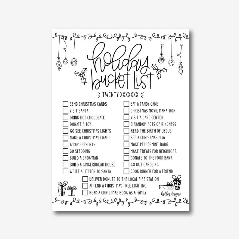 Holiday Bucket List Template christmas Bucket List Custom Etsy