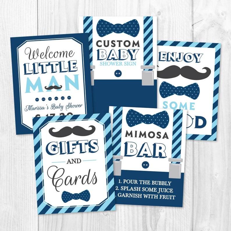 Sign Printable Baby Shower Sign Package Matching Baby Shower Signs Baby Shower Sign Little Man White Blue Baby Shower Sign Bundle