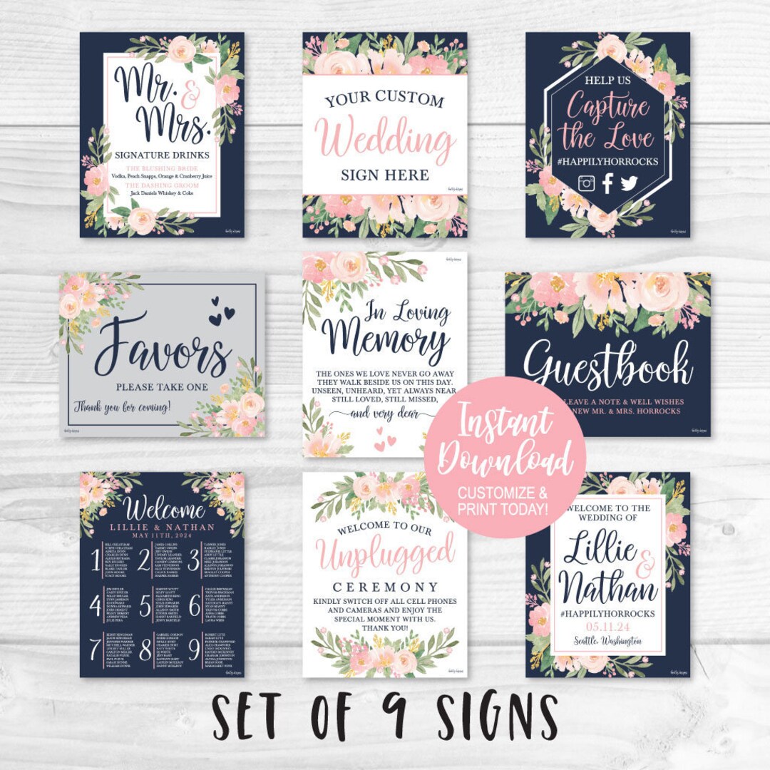 Wedding Signs Printable Bundle, Printable Wedding Sign Templates, Cheap ...