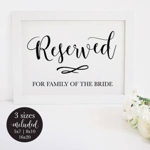 Printable Reserved Sign for Wedding, Rustic Ceremony Seating Table Card for the Bride and Groom&#39;s Family, DIY Editable PDF Instant Download