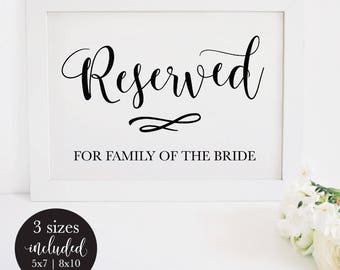 Printable Reserved Sign for Wedding, Rustic Ceremony Seating Table Card for the Bride and Groom's Family, DIY Editable PDF Instant Download