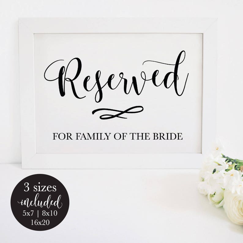 Printable Reserved Sign for Wedding, Rustic Ceremony Seating Table Card for the Bride and Groom's Family, DIY Editable PDF Instant Download image 1