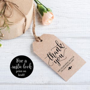 Printable Wedding Thank You Tags, Rustic Elegant Wedding Favor Bag Tags, Simple Calligraphy Thank You Gift Tag, DIY Instant PDF Download image 2