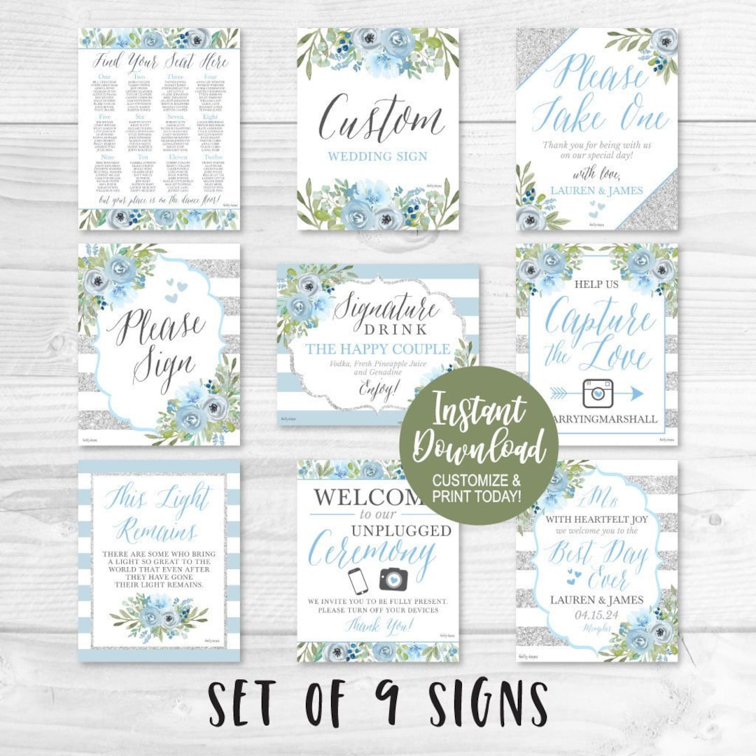 Wedding Signs Printable Bundle, Printable Wedding Sign Templates, Cheap ...