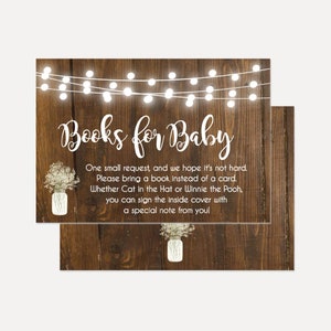 Rustieke houten babys adem Mason Jar, baby shower boek aanvraag kaart, baby shower games afdrukbaar, baby shower boek aanvraag. Bewerk jezelf, doe-het-zelf