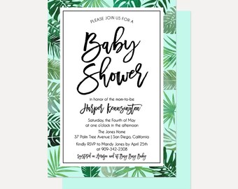 Tropisk babyshower-tecken, babyshowerinbjudan, babyshowerinbjudningsmall, digital nedladdning, utskrivbar babyshowerinbjudan