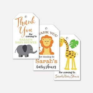 Jungle Animal Baby Shower Favor Tags, Thank You Favor Tag Baby Shower, Thank You Favor Tags Printable, Baby Shower Thank You Tag Editable