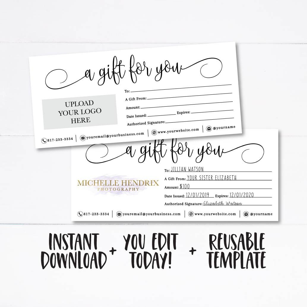 Simple Black and White Script Gift Certificate Template -printable Gift ...