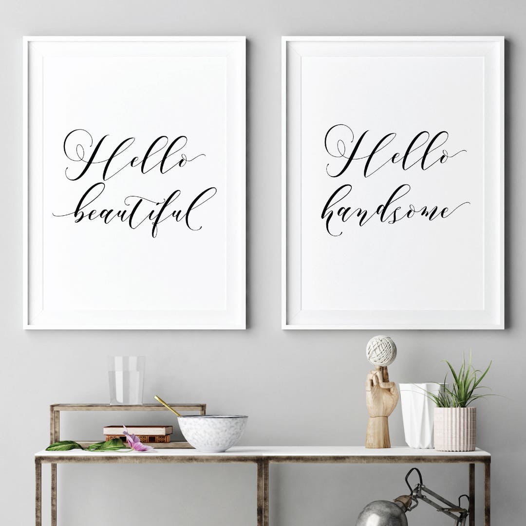 Hello Beautiful Hello Handsome Printable Sign Set, Home Decor Wall Art ...