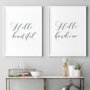 Hello Beautiful Hello Handsome Printable Sign Set, Home Decor Wall Art ...