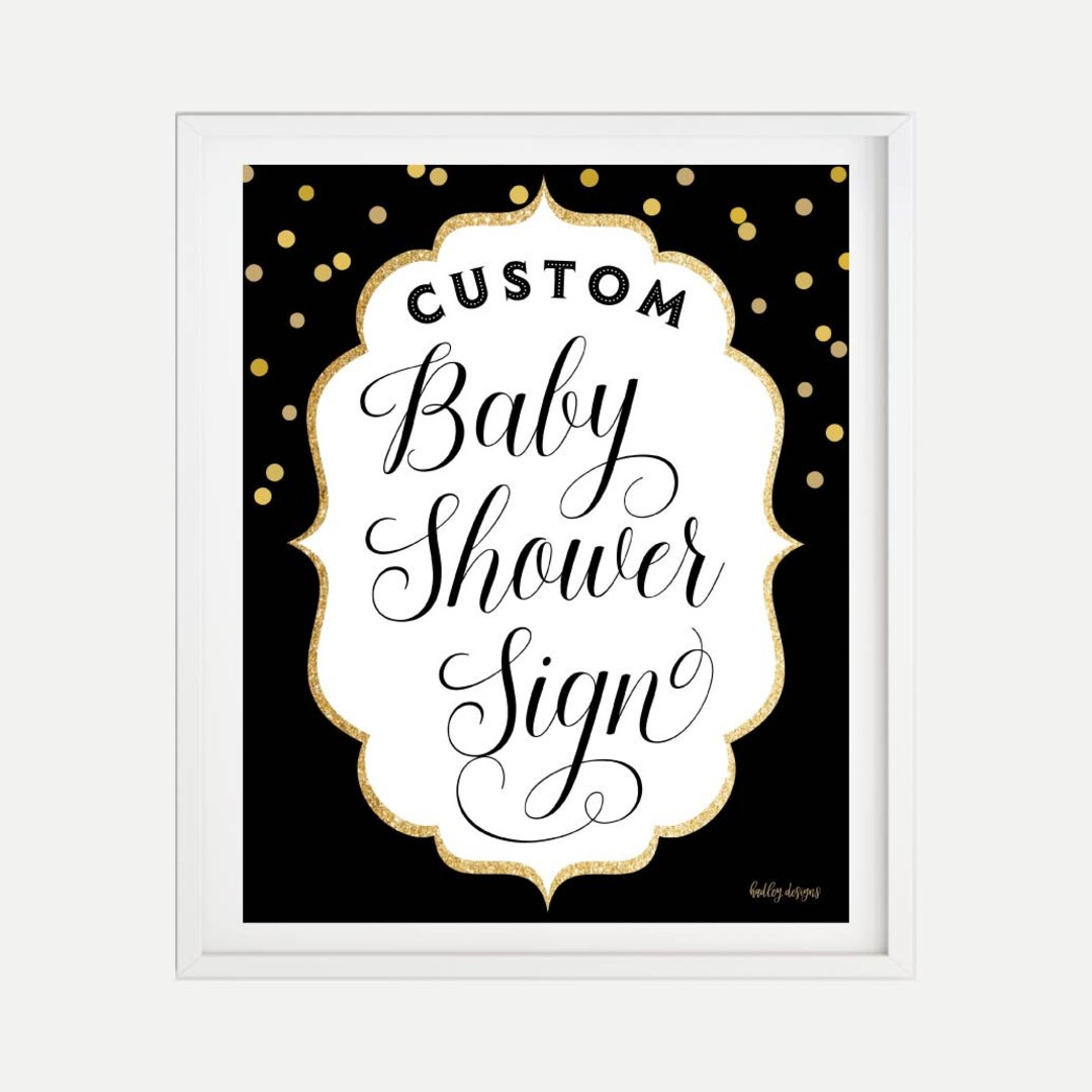 Black and Gold Baby Shower Custom Sign Template Design Your Etsy