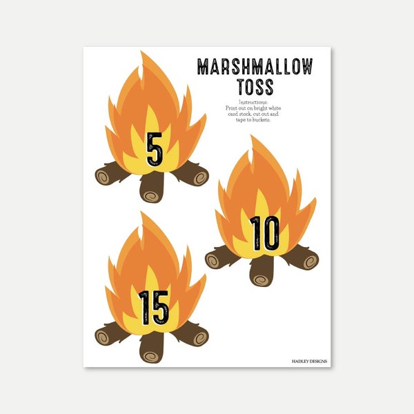 Marshmallow Toss Game Printable, Outdoor or Indoor Tossing Game for Kids, Minute to Win It Idea, Summer Party Activity, Campfire Points PDF