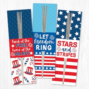 Fireworks Party Sparkler Holders, American Flag Sucker Labels, Red White and Blue Tags, Memorial Day Personalized Favor Gift, USA Tags