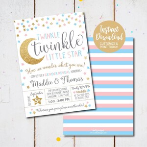 Gender Reveal Einladung Vintage, Gender Reveal Einladung Zwillinge, druckbare Baby Reveal Einladung, Gender Reveal Einladung bearbeitbar, JPEG