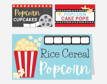 Movie Night Food Tent Cards Template - Food Place Cards, Food Tent Card Template, Buffet Cards Template, Food Labels Printable, Digital