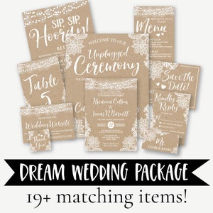 Modèle d'invitation de mariage rustique en dentelle Kraft, Télécharger le modèle d'invitation de mariage, Télécharger le modèle d'invitation de mariage LDS