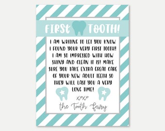 Carta de hada de los dientes imprimible, plantilla de mensaje del primer diente perdido, lindo niño o niña de recuerdo de dientes de bebé, ideas editables de hada de los dientes, mini tarjeta