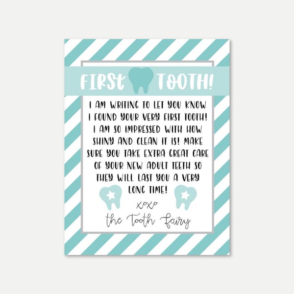 Tooth Fairy Letter Printable, Lost First Tooth Message Template, Cute Baby Tooth Keepsake Boy or Girl, Editable Tooth Fairy Ideas, Mini Card