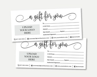 Plantilla de certificado de regalo de escritura simple en blanco y negro -certificado de regalo imprimible PDF, tarjeta de regalo imprimible, plantilla de certificado de regalo