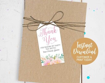 Birthday Favor Tags Tea, Birthday Gift Tag Printable, Printable Tags Editable, Custom Favor Tags Printable, Printable Tags Thank You