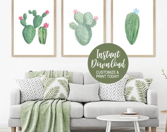 Printable Cactus Plant Decor, Cacti Flower Art, Southwestern Cactus Gallery Wall for Bedroom Bathroom Kitchen Office or Nursery Decorations