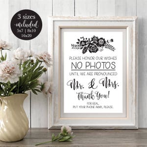 Please No Photos Wedding Sign, Printable Rustic No Cell Phone Ceremony Signage, No Camera Devices Decor, DIY Instant Download Template image 1