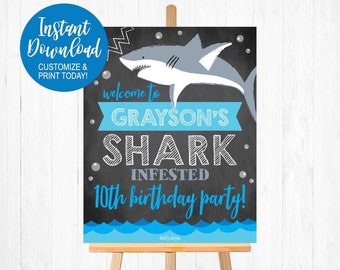 Shark Birthday Welcome Sign Shark,Birthday Party Welcome Sign,Printable Welcome Sign,Welcome To The Party Sign,Welcome Poster Sign