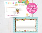 Recipe Card Shower, Recipe Card PDF Luau Recipe Card Set, Recipe Card With Recipe Luau, Printable Recipe Cards Typable, Floral Recipe Cards