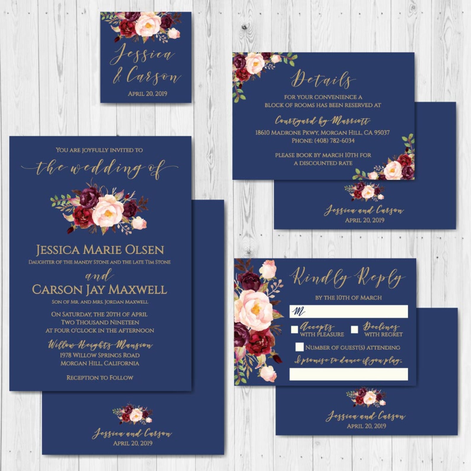 Printable Wedding Invitations With RSVP Floral Wedding Etsy