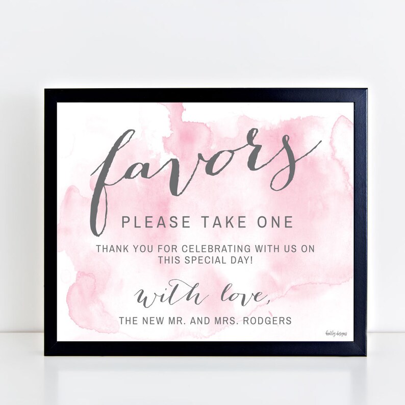 Pink Watercolor Splash Wedding Favors Sign Template Wedding | Etsy