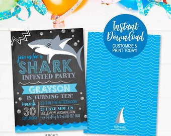 Shark Invitation Template, Shark Invitation Birthday, Shark Invitation Printable, Shark Invite Download, Instant Access