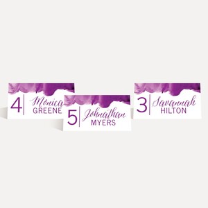 Purple Watercolor Wedding Place Cards Template - Place Cards Wedding Reception, Wedding Place Card Calligraphy, Printable PDF