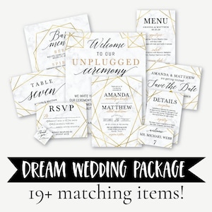 Template Wedding Bundle, Wedding Bundle Template, Wedding Bundle PDF, Wedding Bundle Marble and Gold Geometric, Wedding Thank You Tags