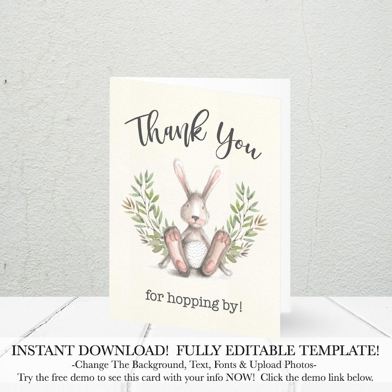 Greenery and Bunny Baby Shower Thank You Cards Printable Etsy
