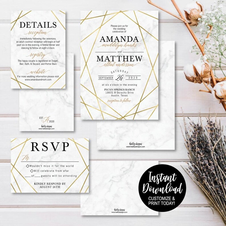 Simple Wedding Invite Templates Wedding Invitation Suites Etsy