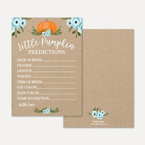 Modèle de carte de prédictions de douche de bébé citrouille garçon - souvenir de douche de bébé imprimable, prédiction de téléchargement instantané, Hadley Designs