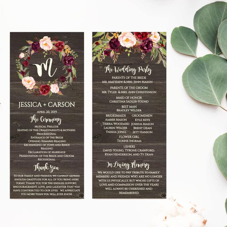 Printable Wedding Programs Download Wedding Program Downloadable Template Wedding Program Thank You Ideas Wedding Program Layout Design