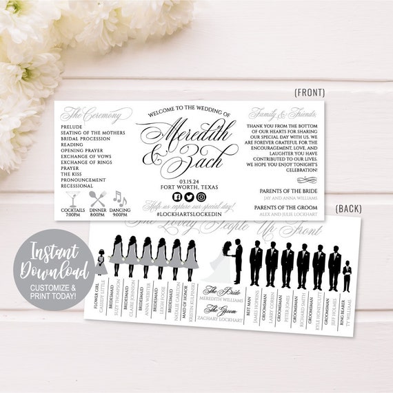 Wedding Ceremony Program Funny Printable Wedding Programs Etsy