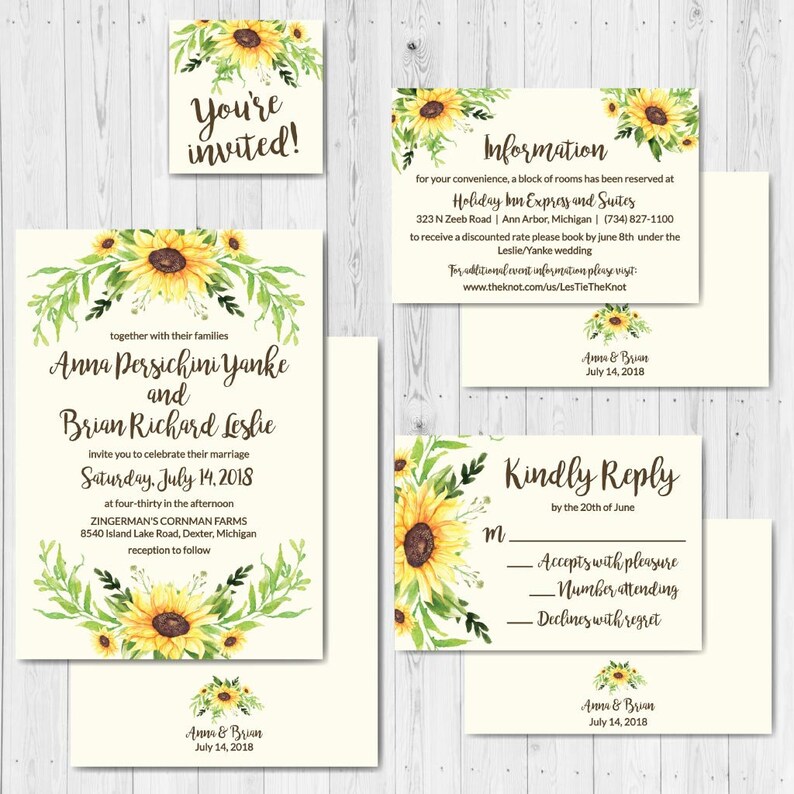 Cream Sunflower Wedding Invitation Suite Online Wedding Etsy