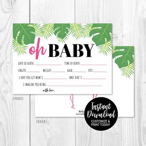Tarjeta de predicción de baby shower de Flamingo Black Pink Oh, recuerdo de baby shower imprimible, predicción de descarga instantánea, diseños Hadley