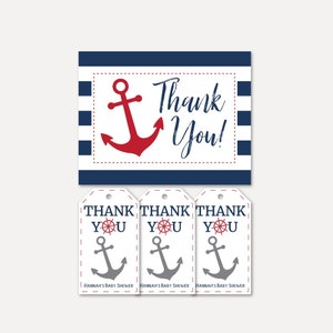 Ahoy It&#39;s A Boy Nautical Baby Shower Thank You Card and Favor Tags Templates - Favor Tag Bundle, Thank You Card and Favor Tag Bundle, Thank