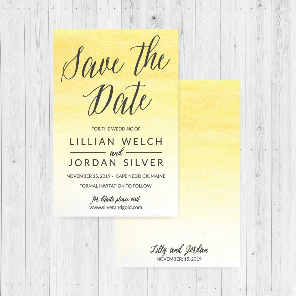 Yellow Save Yellow Watercolor Ombre Save the Date Cards Template, Save the Date ...