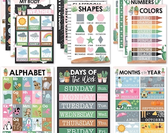 16 Cactus Kids Educational Posters For Toddlers - Pre K Learning Posters For Toddlers 1-3, Kindergarten Homeschool Supplies, Alphabet...