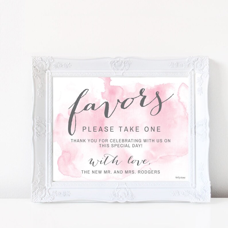 Pink Watercolor Splash Wedding Favors Sign Template - Wedding Favor ...