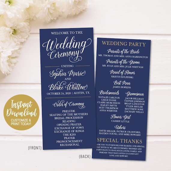 Wedding Ceremony Program Funny Printable Wedding Programs Etsy