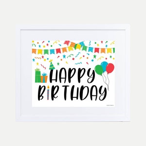 Happy Birthday Sign Printable, Colorful Birthday Poster, Yard Sign Digital Download Template, Kids Party Happy Birthday Wall Sign for Table