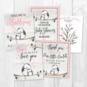 Owl Girl Baby Shower Signs Set Template Baby Shower Sign, Baby Shower ...